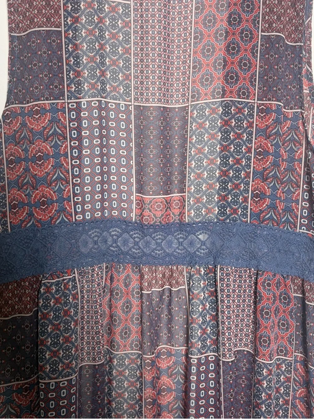3CE. C Est. Boho Patchwork Sleeveless Duster Vest in Navy & Burgundy (22/24W) - Picture 5 of 9